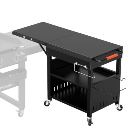 Outdoor Grill Table Cart for Blackstone 28"/36" Omnivore Griddle, 50" x 22“ Large Outdoor Kitchen Island with Foldable Side Table for Blackstone 17”/22” Griddle, Home BBQ, Tailgates, Cookouts