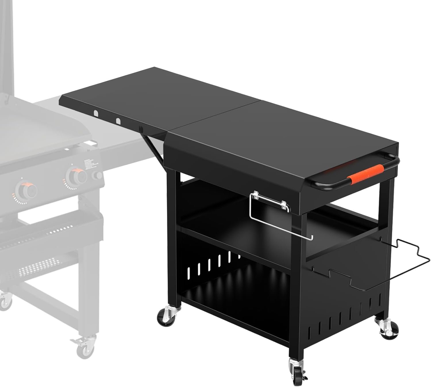 Outdoor Grill Table Cart for Blackstone 28"/36" Omnivore Griddle, 50" x 22“ Large Outdoor Kitchen Island with Foldable Side Table for Blackstone 17”/22” Griddle, Home BBQ, Tailgates, Cookouts