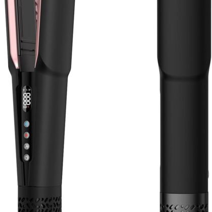 Hair Straightener - 2 in 1 Wet to Dry Hair Dryer and Straightener with High-Speed Airflow + Rapid Heat-Up + Customizable Temperature + LCD Display & Auto Shut-Off + No Heat Damage (Dark Black)