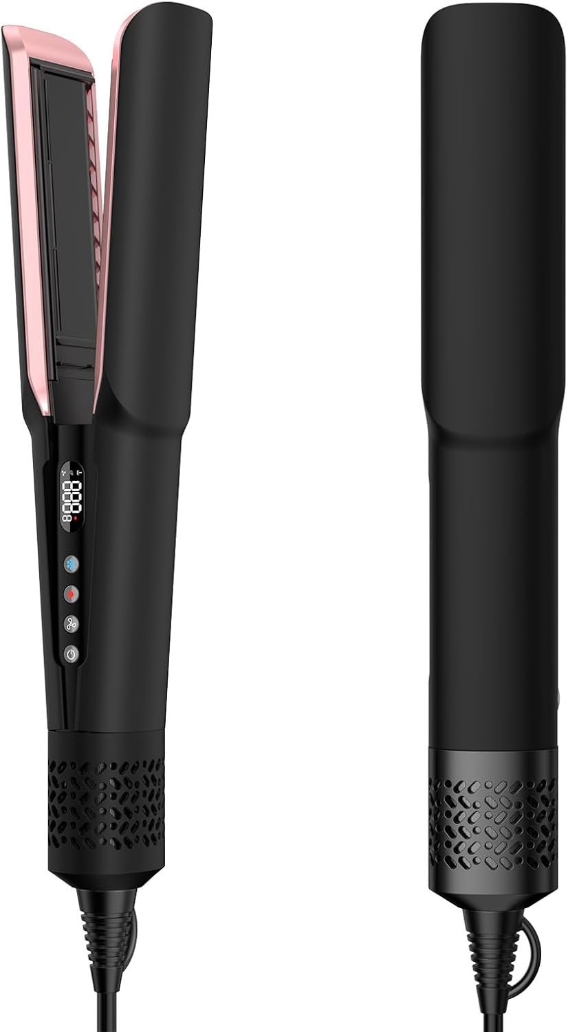 Hair Straightener - 2 in 1 Wet to Dry Hair Dryer and Straightener with High-Speed Airflow + Rapid Heat-Up + Customizable Temperature + LCD Display & Auto Shut-Off + No Heat Damage (Dark Black)
