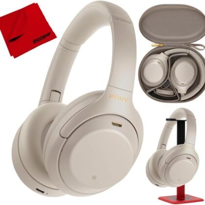Sony WH-1000XM4 Wireless Premium Noise Canceling Overhead Headphones with Mic for Phone-Call and Alexa Voice Control, Silver WH1000XM4 Bundle with Deco Gear Pro Audio Headphone Stand