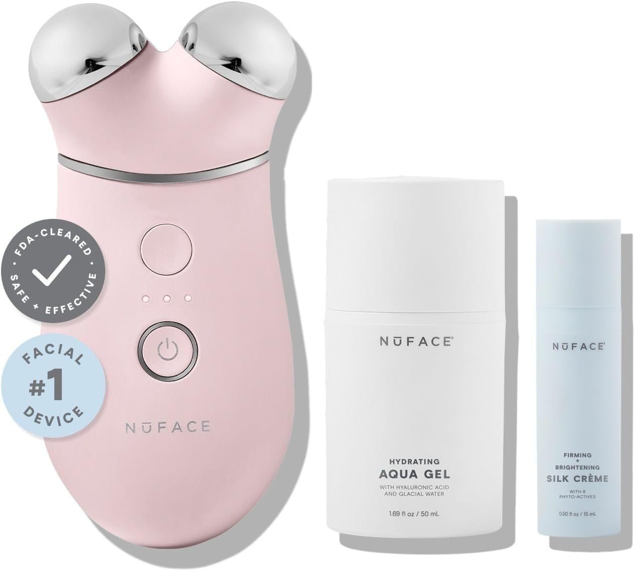 NuFACE Trinity+ Microcurrent Facial Device Kit - FDA Cleared Face Sculpting & Neck Tightening Device to Contour Cheeks & Brows + Microcurrent Gel Activator & Silk Creme - Sandy Rose