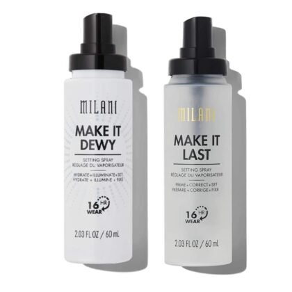 Milani Setting Spray + Primer, Make It Last Original - Natural Finish with Niacinamide for Hydration & Make It Last Dewy - Dewy Finish Moisturizing Formula for Glow on the Go - 2 Pack
