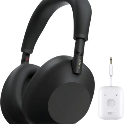 Sony WH-1000XM6 Wireless Noise-Canceling Headphones with QN3 Processor (Black) Bundle with Connect Air in-Flight Bluetooth Wireless Audio Transmitter (2 Items).