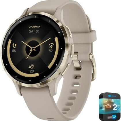 Garmin Venu 3S Health Fitness GPS Smartwatch Gold Steel Bezel w/French Gray Case 41mm | Official USA Partner Model | Bundle 010-02785-02 with 2 YR CPS Enhanced Protection Pack