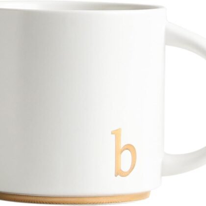 COLLECTIVE HOME - Monogram Ceramic Mugs, 15 oz Golden Initial Coffee Cups, Elegant Alphabet Tea Mugs, Elegant Personalized Mug with Gift Box, Luxurious Cups for Office and Home (b)