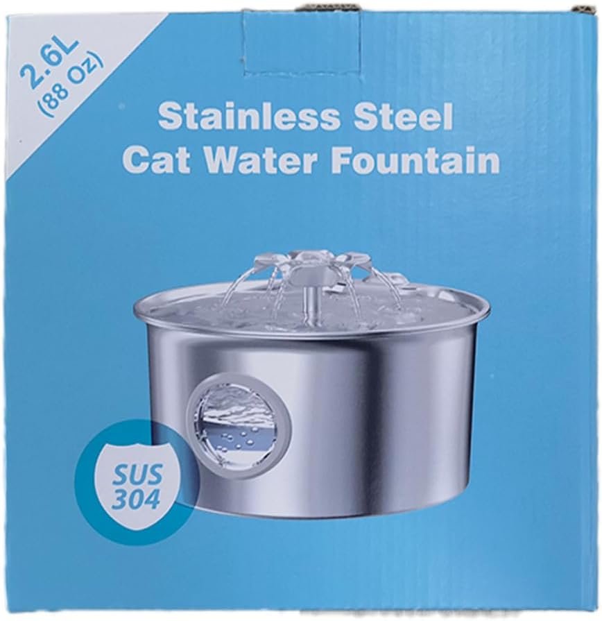 Stainless Steel Cat Water Fountain: 88oz/2.6L Ultra Quiet Pet Fountain with Flower Kitty Spout & LED Blue Light Water Dispenser with Water Level Window for Cats/Dogs Indoor (Silver) - IHOUONE - Image 10