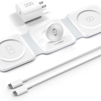 3-in-1-Wireless-Charger-for-Magsafe-for iPhone 16, Apple Watch S10, AirPods 4, Foldable-Travel-Charging-Station with Evolved Pro Magnetic Pad, Portable Essentials (White)