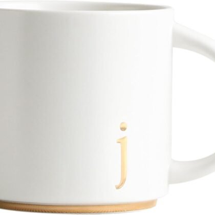 COLLECTIVE HOME - Monogram Ceramic Mugs, 15 oz Golden Initial Coffee Cups, Elegant Alphabet Tea Mugs, Elegant Personalized Mug with Gift Box, Luxurious Cups for Office and Home (j)