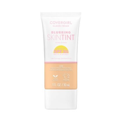 COVERGIRL Clean Fresh Blurring Skin Tint with SPF 30, 420 Light/Medium Neutral, Liquid Foundation, Soft Matte Finish, Smooths, Brightens, Blurs Pores, Mineral Sunscreen, Vegan Formula