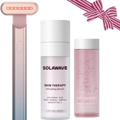 Solawave Red Light Therapy Starter Kit | Face Wand LED Device, Activating Serum, & Refill | Anti-Aging Tool for Depuffing, Under Eye Dark Circles, Reduces Appearance of Fine Lines, Lifts & Tones Neck