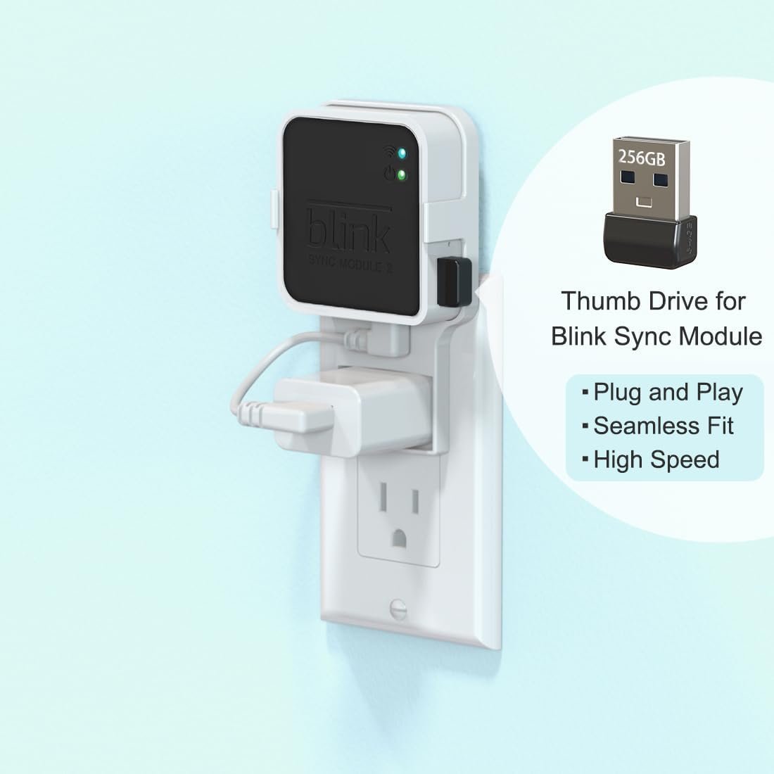256GB Blink USB Flash Drive, with Outlet Wall Mount for Sync Module, Space-Saving Mount Bracket Holder for Blink Outdoor/Indoor Security System (Sync Module 2 is NOT Included),1Pack - Image 2