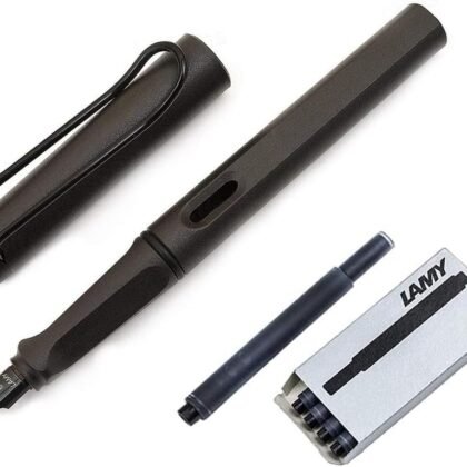Lamy Safari Fountain Pen, Medium Nib + 5 Black Ink Cartridges (Matte Black)