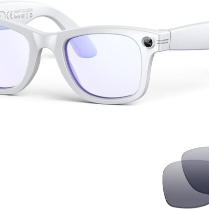 AI Smart Glasses for Men Women with Camera,8MP 2K HD Camera Glasses,AI Voice Control and Translation,Smart Anti-Blue Light Glasses with Bluetooth Call,IP67 Waterproof for Driving,Outdoor,+2 Lenses.