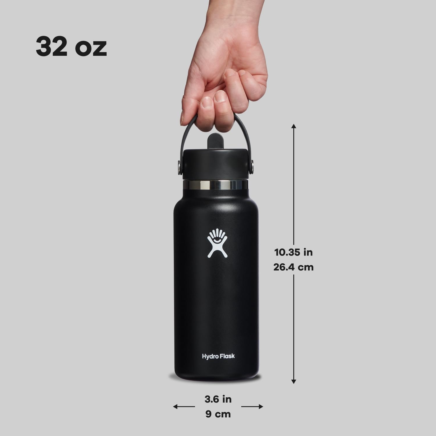 Hydro Flask Water Bottle - Insulated Stainless Steel - Wide Straw Lid, Non Spill, Leakproof in 32 Oz Black - Image 7