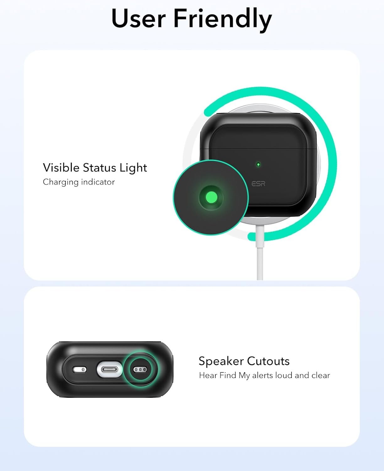 ESR for AirPods 4 Case, Compatible with AirPods 4th Generation Case (2024) (USB-C), Compatible with MagSafe, Drop Protection Cover with Lanyard, Magnetic Lid Lock, Orbit Hybrid Series, Black - Image 9