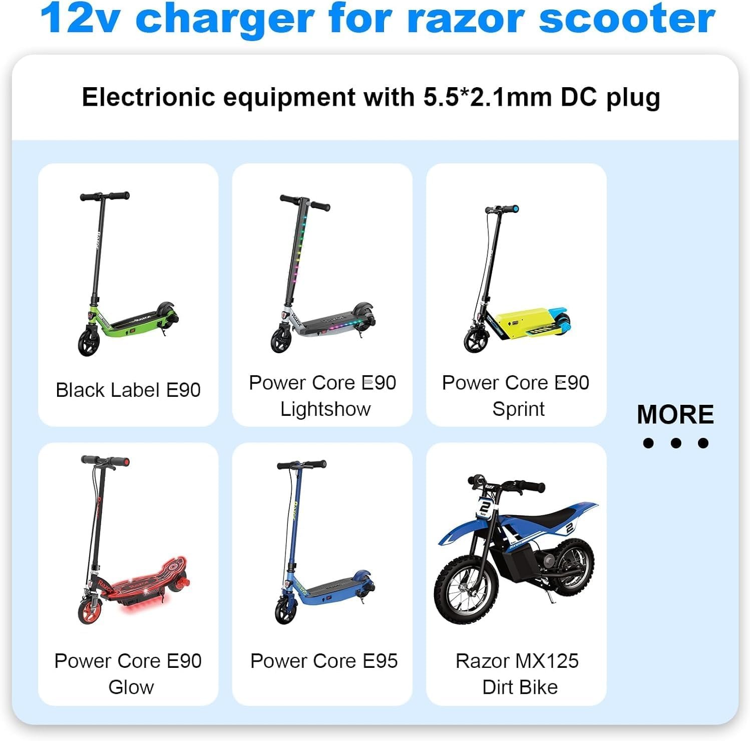 12v 1000mA Charger for Razor Power Core 90 E90 E95 95 Electric Scooter EPunk XLR8R MX125 Dirt Rocket Kidzon Bumper Car Razor Electric Ride On - Image 3
