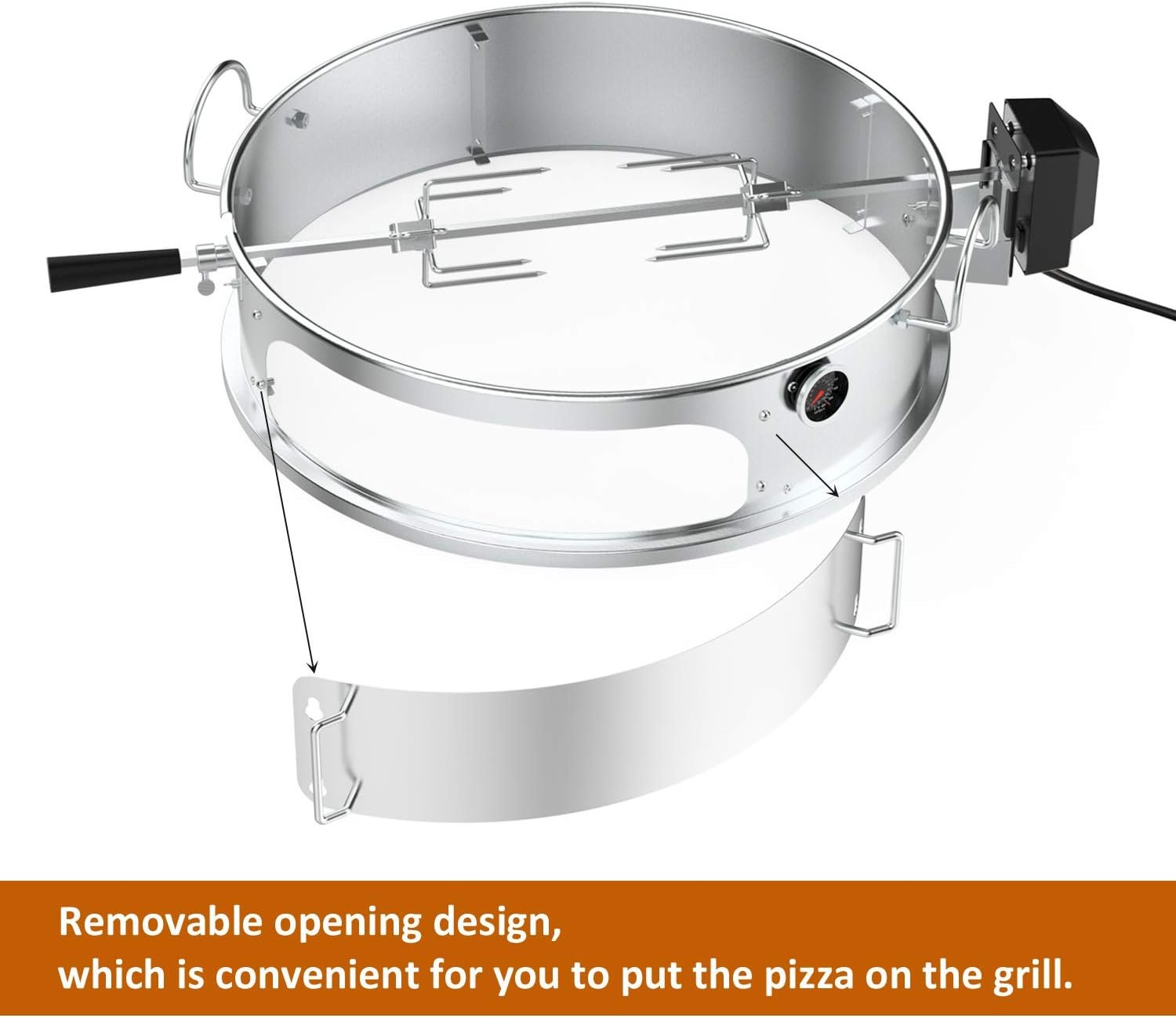onlyfire Stainless Steel Multi-purpose Rotisserie and Pizza Combo Kit for Weber 22-Inch Kettle Charcoal Grills - Include Pizza Peel and Pizza Stone - Image 7