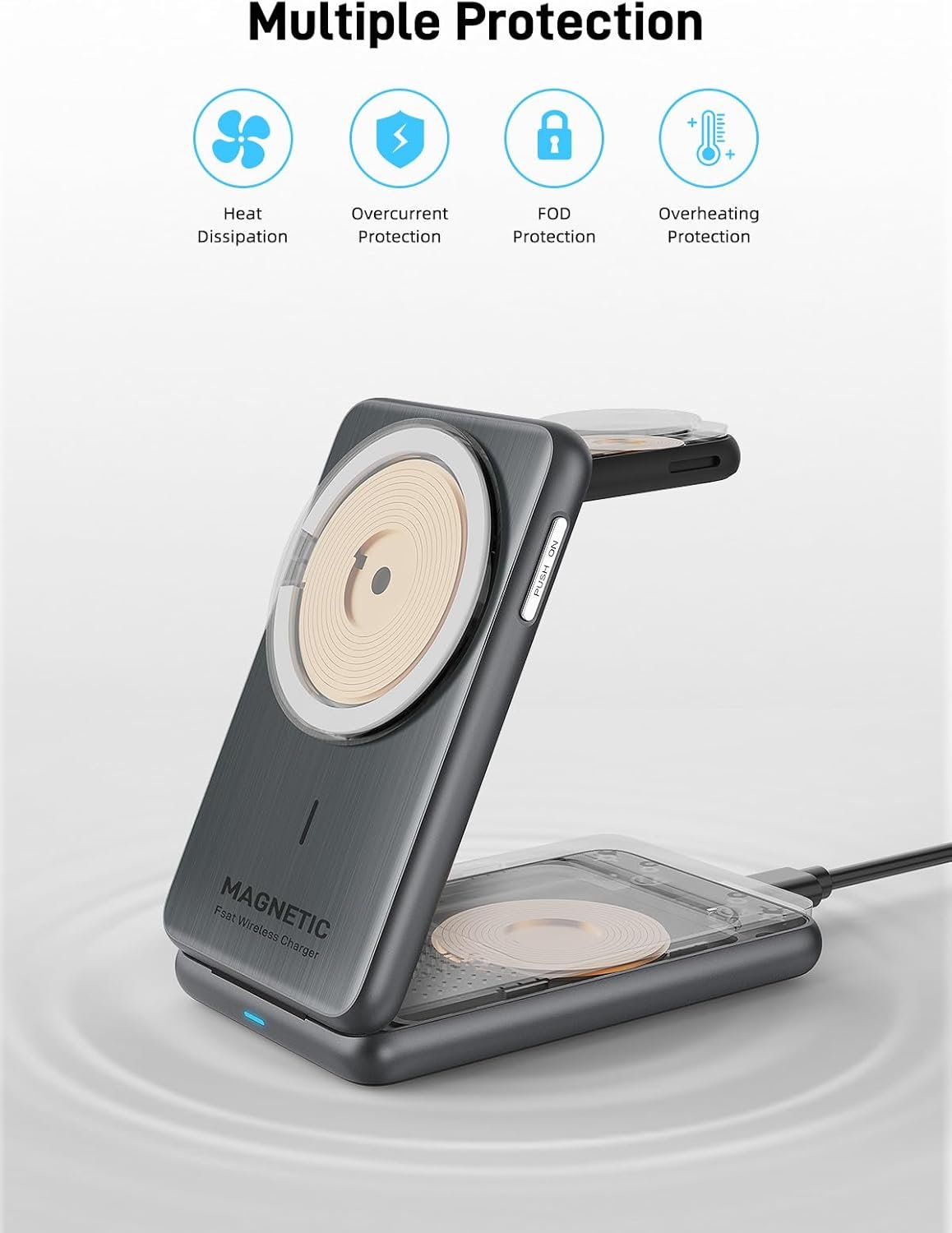 Wireless Charger for Apple, 3 in 1 MagSafe Charger Foldable Magnetic Charger for iPhone 17/16/15/14 Series, Airpods Pro 2, iWatch Series 10/9/8/7, Travel Charging Station for Apple Multiple Devices - Image 7