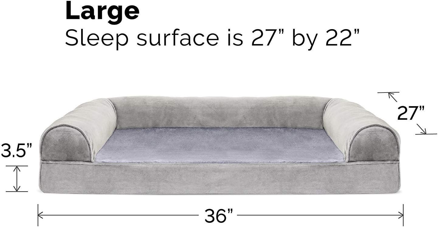 Furhaven Orthopedic Dog Bed for Large/Medium Dogs w/ Removable Bolsters & Washable Cover, For Dogs Up to 55 lbs - Faux Fur & Velvet Sofa - Smoke Gray, Large - Image 5