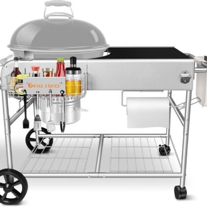 Grill Table for Weber 18" & 22" Original Kettle,Kettle Grill Cart,Outdoor Prep Table for Weber Original Kettle,Jumbo Joe,Master-Touch Charcoal Grill,Performer Charcoal Grill Accessories
