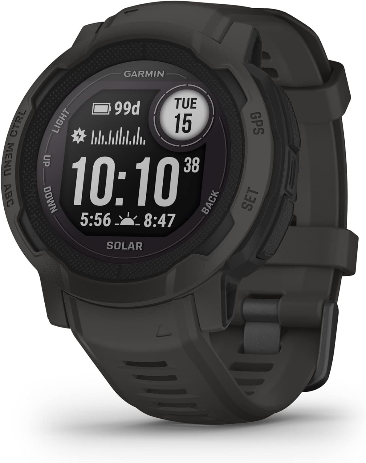 Garmin Instinct 2 Solar, Smaller-Sized Rugged Outdoor Watch with GPS, with Solar Charging Capabilities, Built for All Elements, Multi-GNSS Support, Tracback Routing and More, Graphite