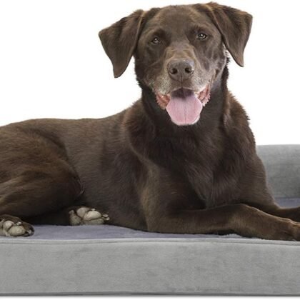 Furhaven Orthopedic Dog Bed for Large/Medium Dogs w/ Removable Bolsters & Washable Cover, For Dogs Up to 55 lbs - Faux Fur & Velvet Sofa - Smoke Gray, Large