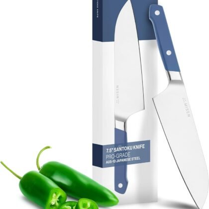 Misen Japanese Santoku Chef Knife - 8 Inch High Carbon Stainless Steel - Classic Japanese Knife Design for Cutting, Slicing, and Chopping - Razor Sharp Japanese Style Kitchen Knife, Blue