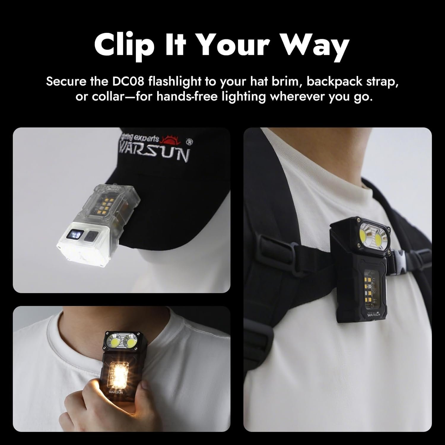 WARSUN DC08 Swivial LED Flashlight Rechargeable, 800 Lumens Mini Work Lihgt, Small EDC Flashlight Clip On with Back Clip, Magnetic Flashlight, for Emergency, Walk Dog, Working, Hiking, Camping - Image 4