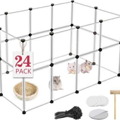 24 Panels Portable Small Animals Playpen,48"x 24"x 28" Transparent Pet Playpen,Portable Plastic Enclosure,Puppy Play Pen for Indoors Outdoor Pet Fence for Guinea Pigs,Bunny,Ferrets,Hamsters,Hedgehogs