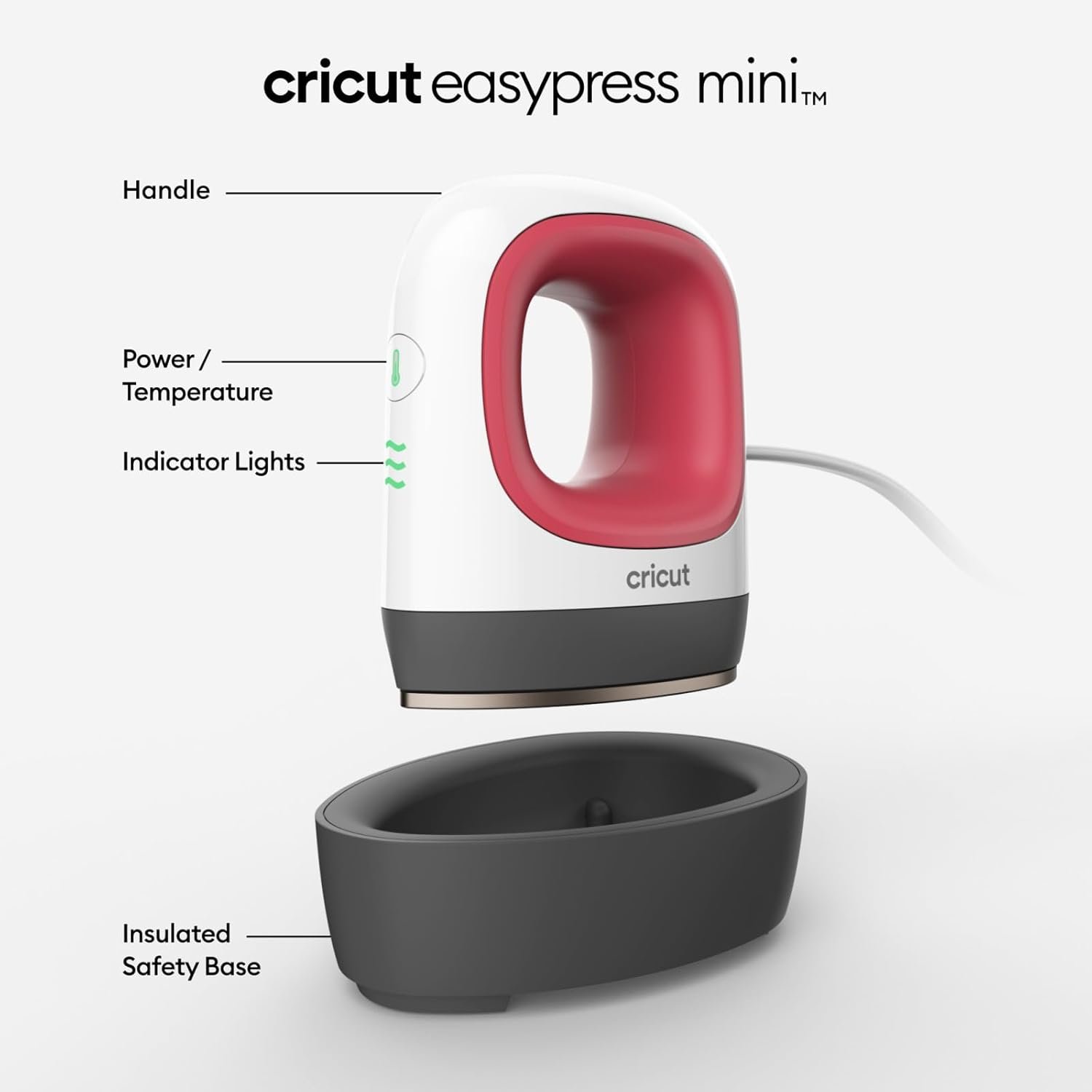 Cricut EasyPress Mini Heat Press for Pressing Small Objects Like Shoes, Stuffed Animals, Hats & More, 3 Heat Settings & Precision Tip, Ceramic-Coated Heat Plate, Compact & Lightweight, Raspberry - Image 2