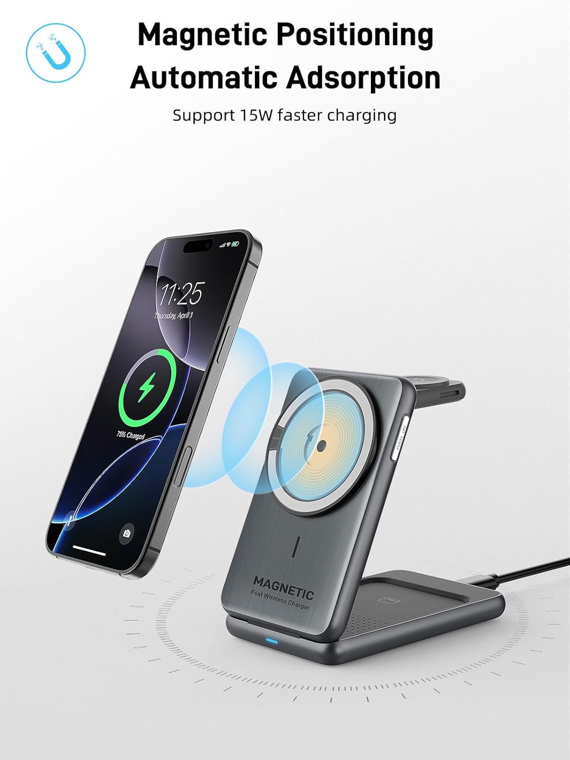 Wireless Charger for Apple, 3 in 1 MagSafe Charger Foldable Magnetic Charger for iPhone 17/16/15/14 Series, Airpods Pro 2, iWatch Series 10/9/8/7, Travel Charging Station for Apple Multiple Devices - Image 4