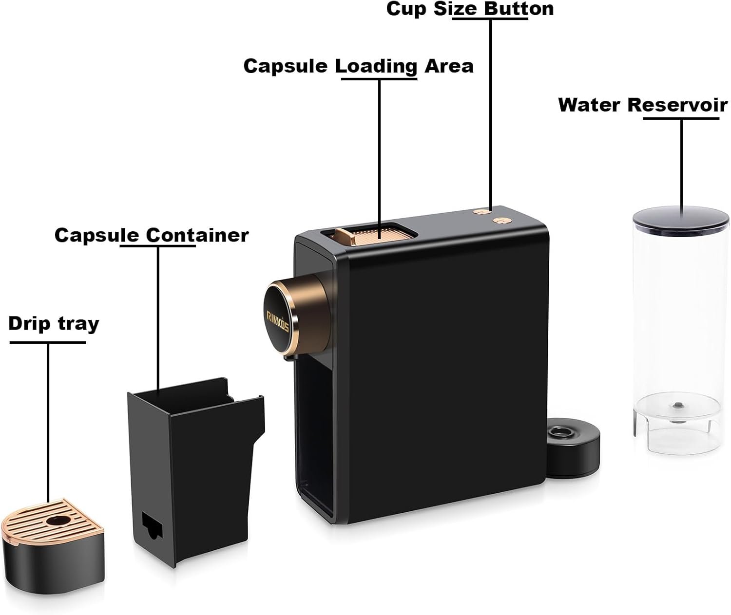 Black Espresso Machine for Nespresso Compatible Capsule, Single Serve Coffee Maker Programmable for Espresso Pods, Premium Italian 20 Bar High Pressure Pump ,Mini Coffee and Espresso Machine - Image 3