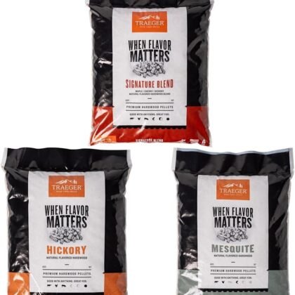 Traeger Wood Pellet Grill Fuel Bundle - Signature Blend, Hickory, and Mesquite 100% All-Natural 18 lb Bags