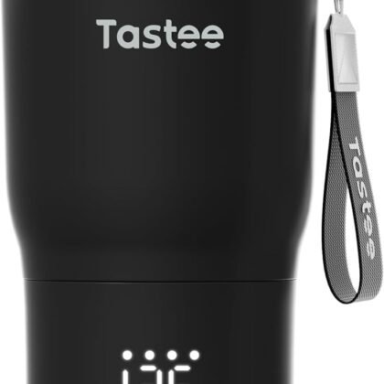 Tastee Heated Coffee Mug – 12oz Portable Travel Mug with 1℉ Precise Temperature Control, 8-Hour Heat Retention, 30W Fast Charging, Leak-Proof, Wide Mouth, Gift-Ready for Office, Home & Outdoor(Black)