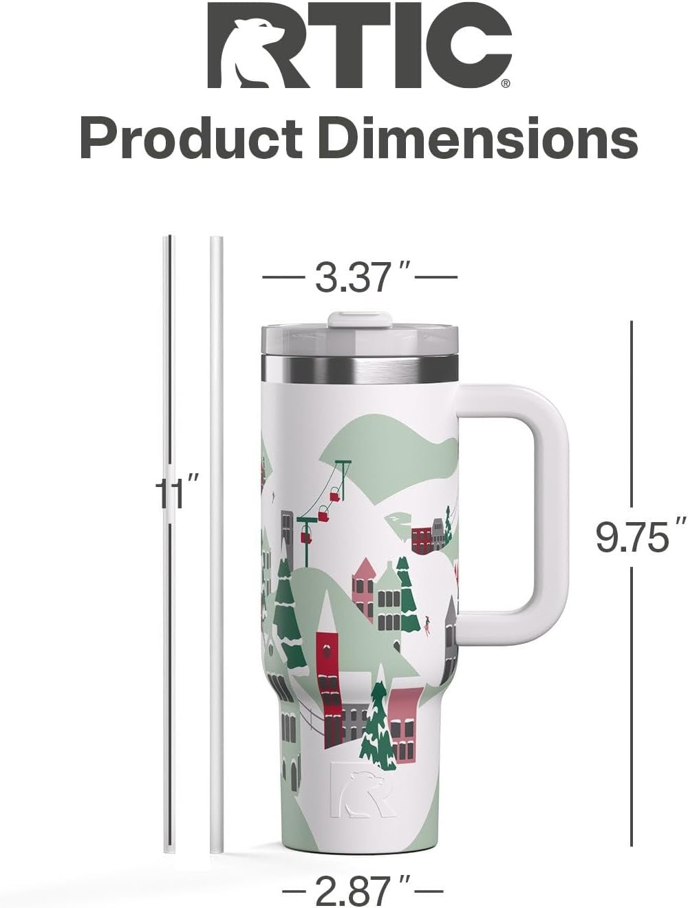 RTIC 30 oz Road Trip Tumbler Double-Walled Ceramic Lined InsulatedStainless Steel Portable Travel Coffee Mug Cup with Lid, Handle and Straw, Apres Ski - Image 6