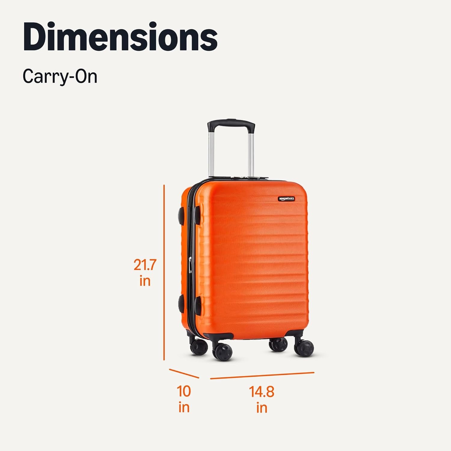 Amazon Basics 21" Hardside Carry-On Luggage, Hardshell Suitcase With Wheels, Expandable For Up to 25% More Space, With Scratch-Resistant Surface, Four Multi-directional Wheels, Orange - Image 6