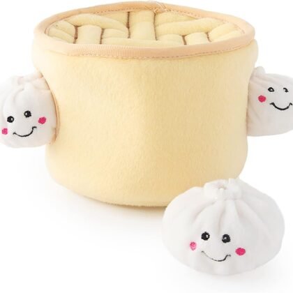 ZippyPaws Burrow- Interactive Dog & Puppy Toys for Boredom, Stimulating Pet Products to Keep Them Busy, Hide & Seek Plush Dog Puzzles, Enrichment Squeaky Toy, for Small & Medium Dogs- Soup Dumplings