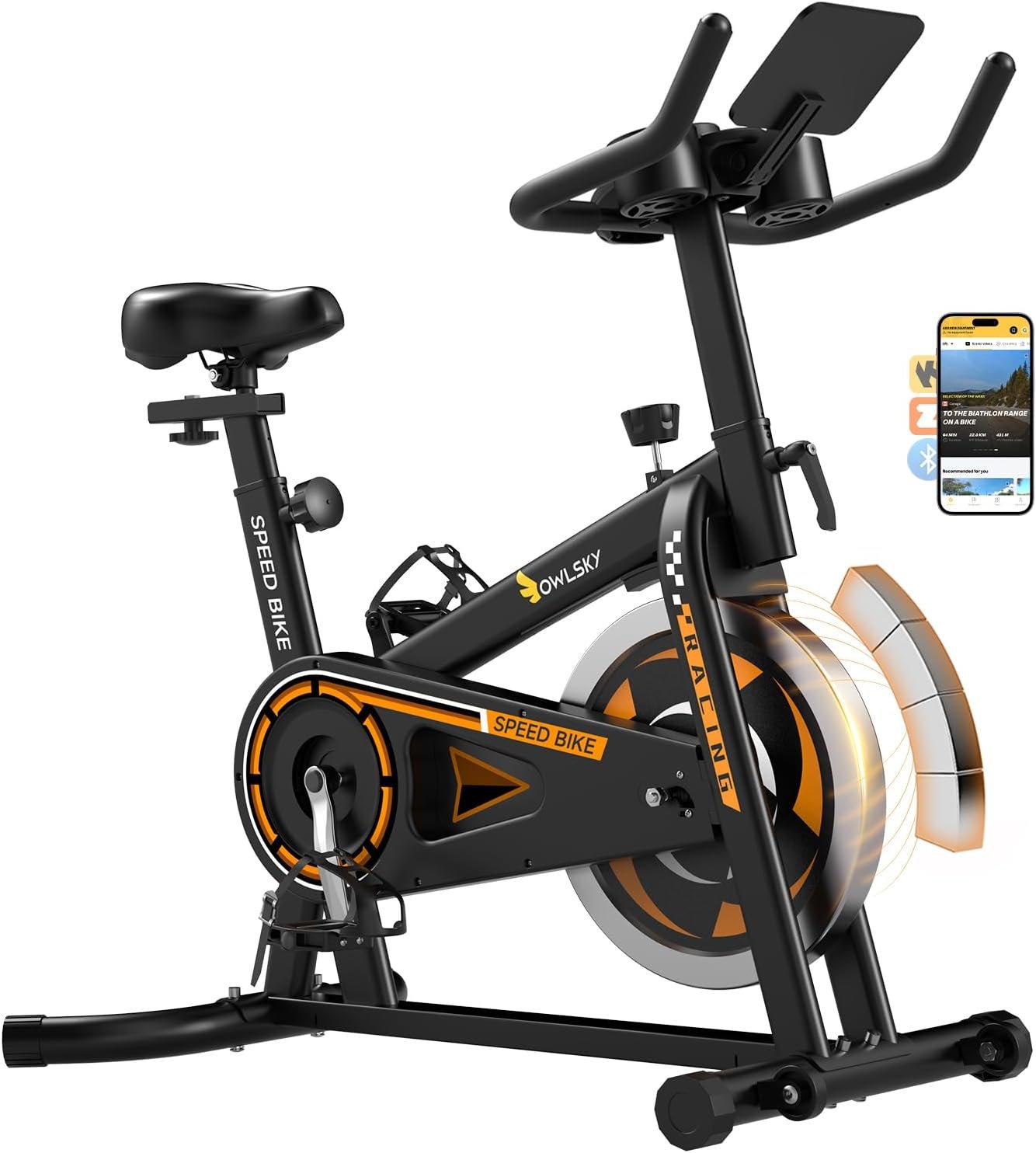 OWLSKY Exercise Bike with APP, Magnetic Resistance Indoor Cycling Bike, 300 lbs Capacity Quiet Stationary Bike for Home Gym Cardio Workout, Adjustable Seat & Tablet Holder - Image 9