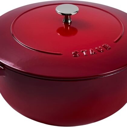 Staub Cast Iron Essential French Oven, Dutch Oven, 5-quart, serves 5-6, Made in France - Cherry