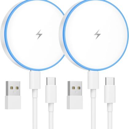 MagSafe Charger 2 Pack 15W Magnetic Wireless Charger Fast Charging Pad Compatible with iPhone 17/16/15/14/13/12 Series & AirPods 3/2/Pro Magnetic MagSafe Charging Pad with Dual Ports