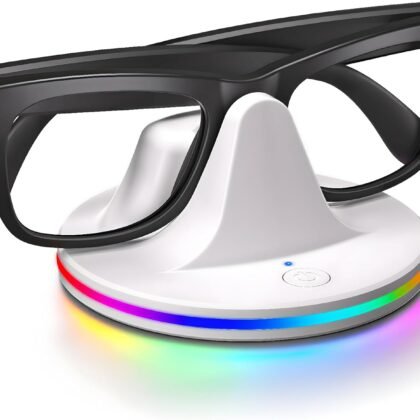Charging Dock for Ray-Ban Meta Smart Glasses – RGB Desktop Charger Stand Compatible with Wayfarer Gen 2, Skyler, Headliner & Oakley HSTN, Type-C Input, LED Indicator Light, 1h Fast Charge, ABS (White)