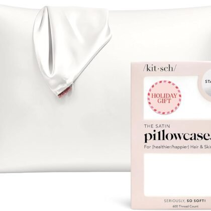 Kitsch Satin Pillowcase with Zipper for Hair & Skin, Softer Than Silk Pillow Cases Standard Size, Wrinkle-Free, Smooth and Cooling Satin Pillow Covers, 19"x26" - Ivory