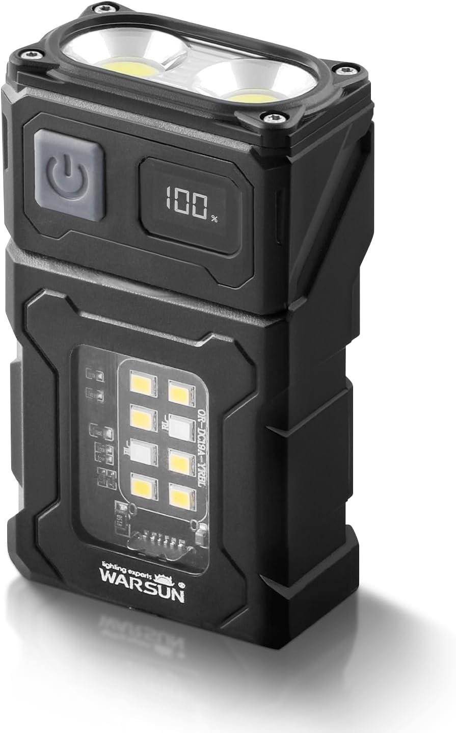 WARSUN DC08 Swivial LED Flashlight Rechargeable, 800 Lumens Mini Work Lihgt, Small EDC Flashlight Clip On with Back Clip, Magnetic Flashlight, for Emergency, Walk Dog, Working, Hiking, Camping