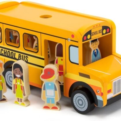 Imagination Generation Back to School Bus Wooden Vehicle Play Set with 8 Character Figures, 7 Students, 1 Bus Driver