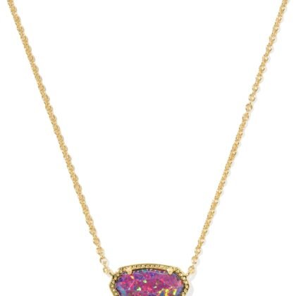 Kendra Scott Elisa Pendant Necklace, Dark Lavender Lab Grown Opal, 14k Gold-Plated Brass, Fashion Jewelry for Women