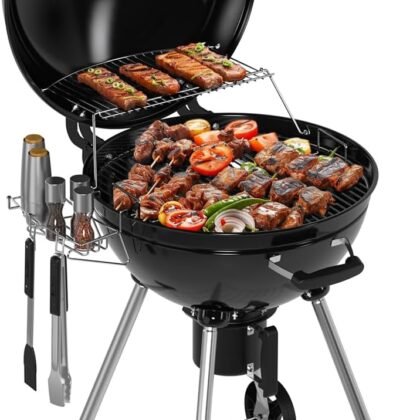 22 inch Premium Charcoal Grill, Kettle Barbecue and Smoker Grills 500+ Sq. In. Cooking Area for Outdoor BBQ, Tailgating and Patio, Black