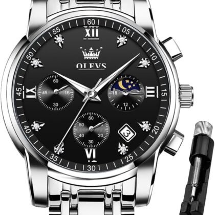 OLEVS Watch for Men Diamond Business Dress Analog Quartz Stainless Steel Waterproof Luminous Date Two Tone Luxury Casual Wrist Watch