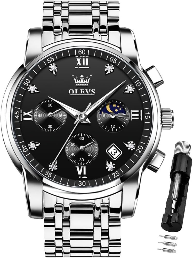 OLEVS Watch for Men Diamond Business Dress Analog Quartz Stainless Steel Waterproof Luminous Date Two Tone Luxury Casual Wrist Watch