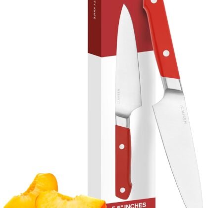 Misen 5.5" Utility Knife – High Carbon Japanese AUS-10 Stainless Steel – Hybrid German & Japanese Blade – Precision Kitchen Knife for Professionals & Home Cooks – Ultimate Cutting Performance - Red